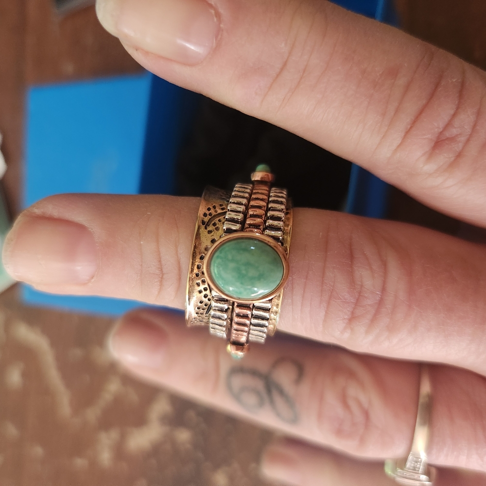 Amazonite Silver Gold Copper Spin Ring - image 1